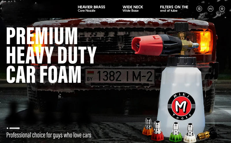 Snow Foam Cannon Heavy Duty Snow Foam Gun Sprayer Car Foam Blaster Wide Neck Adjustable Thick Foamer with 1/4 Quick Connector 1L