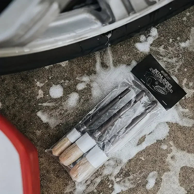 3PCS Car Exterior Interior Detail Brush Boar Hair Bristle Brushes for Car Cleaning Auto Detail Tools Dashboard Cleaning Brush