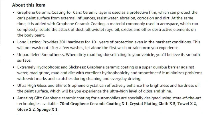 Graphene Ceramic Coating 20H/12H With Self Healing and UV Track Technology Car Detailing Professionals 10+ Years of Protection