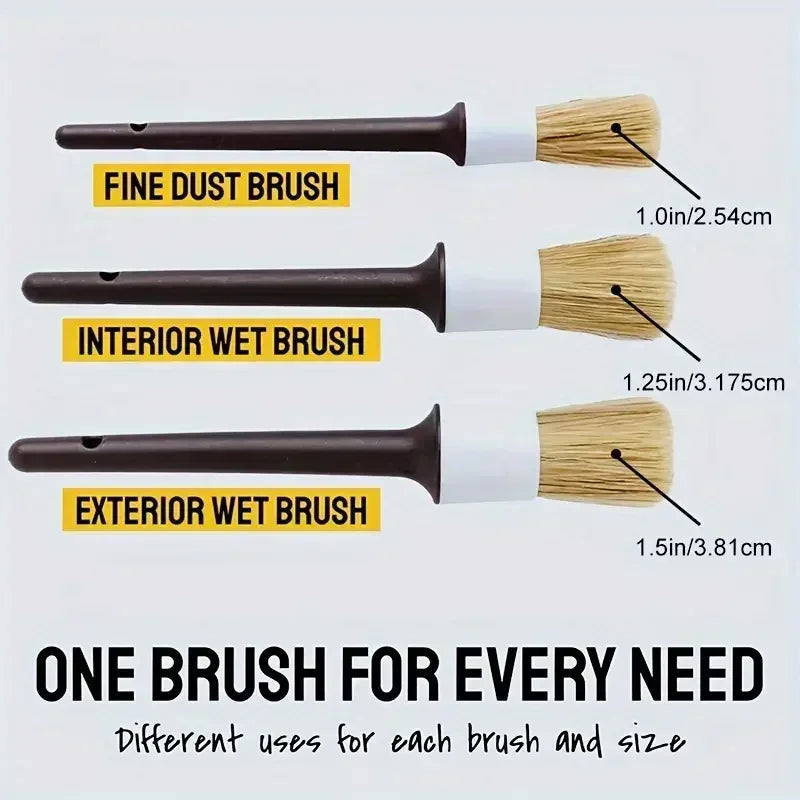 3PCS Car Exterior Interior Detail Brush Boar Hair Bristle Brushes for Car Cleaning Auto Detail Tools Dashboard Cleaning Brush