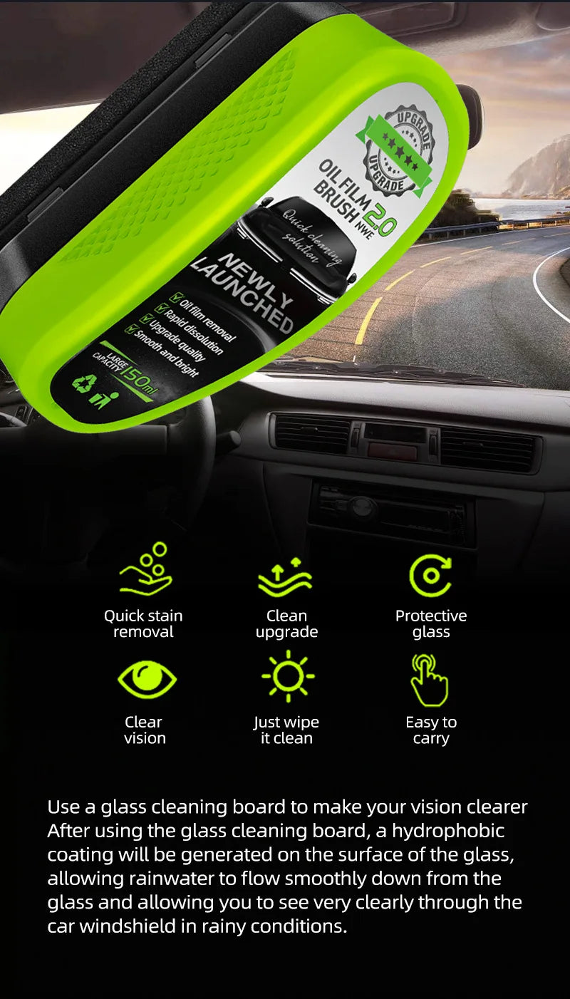 Automotive Oil Film Cleaning Brush, Car Glass Oil Film Cleaner, Window oil film Cleaner brushglass cleaning wiper, Anti-Rain Fog