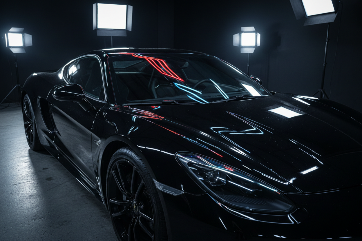 extremely shiny black car 